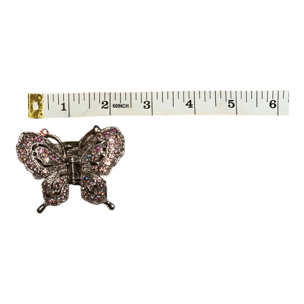Butterfly hair clip, metal, rhinestones
